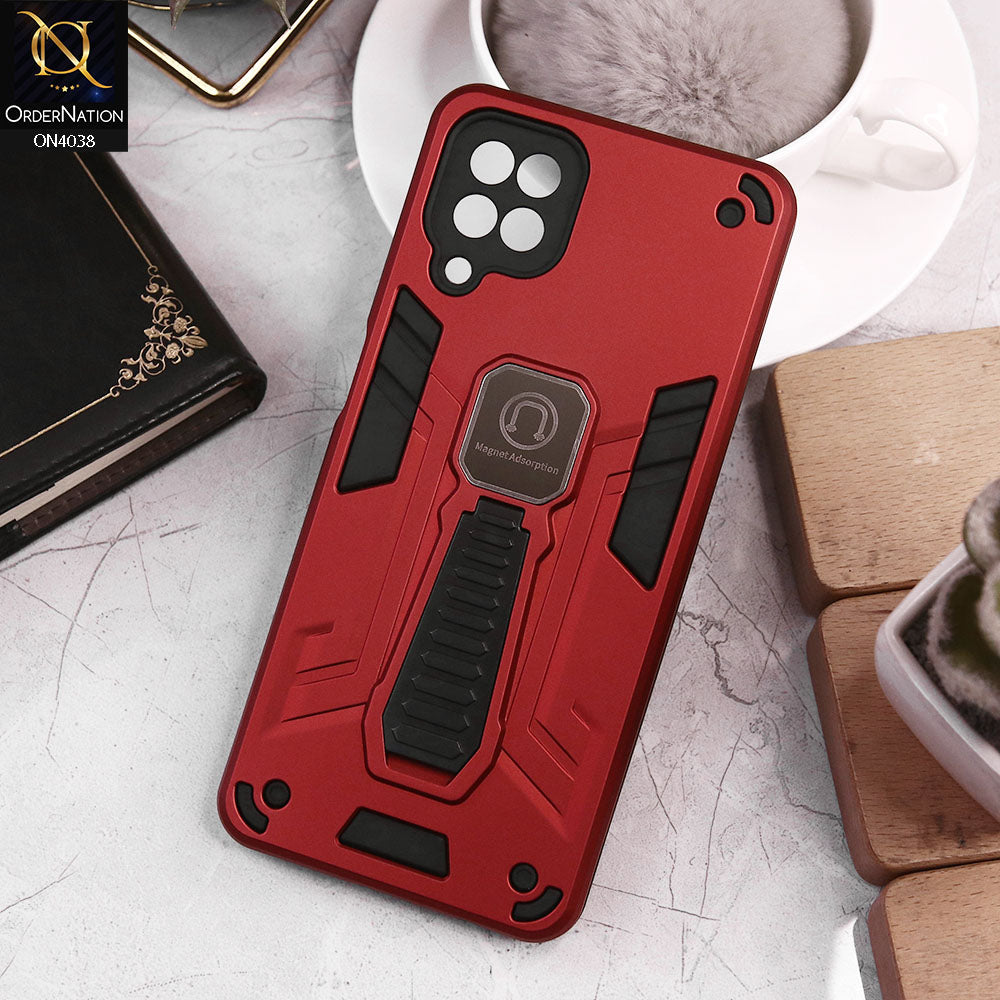 Samsung Galaxy A12 Cover - Red - Luxury Hybrid Shockproof Magnet Adsorption Stand Case