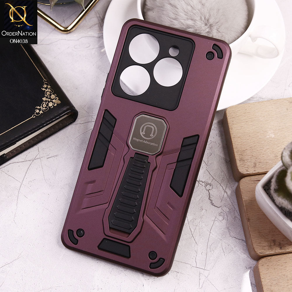 Tecno Spark 20 Cover - Burgundy - Luxury Hybrid Shockproof Magnet Adsorption Stand Case