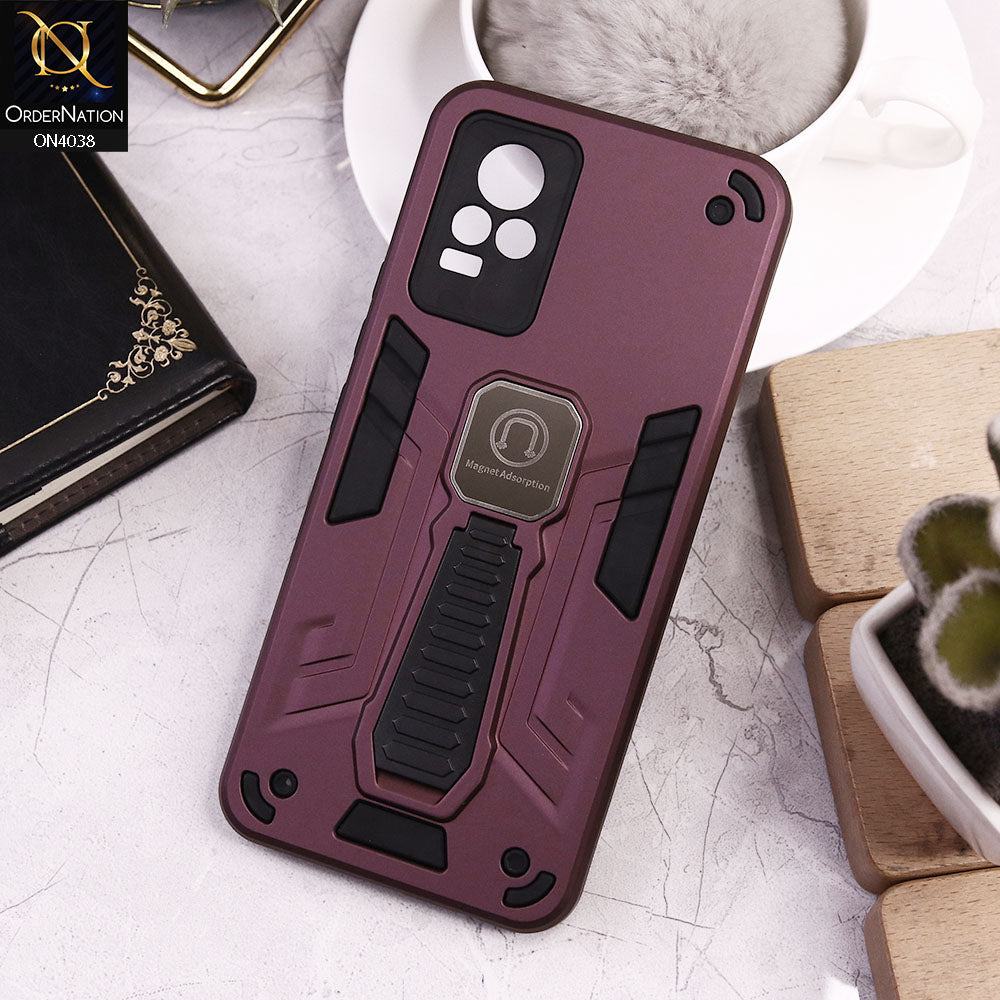 Vivo Y73 Cover - Burgundy - Luxury Hybrid Shockproof Magnet Adsorption Stand Case