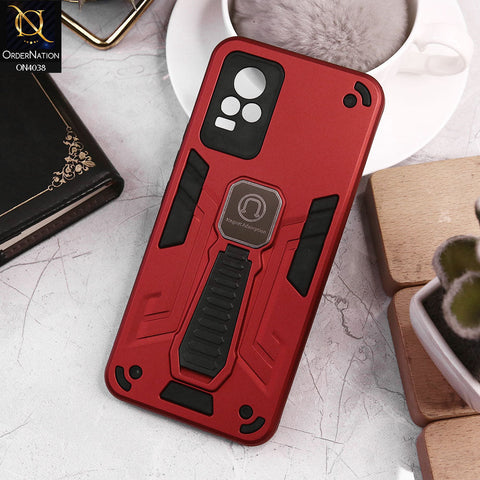 Vivo V21e Cover - Red - Luxury Hybrid Shockproof Magnet Adsorption Stand Case