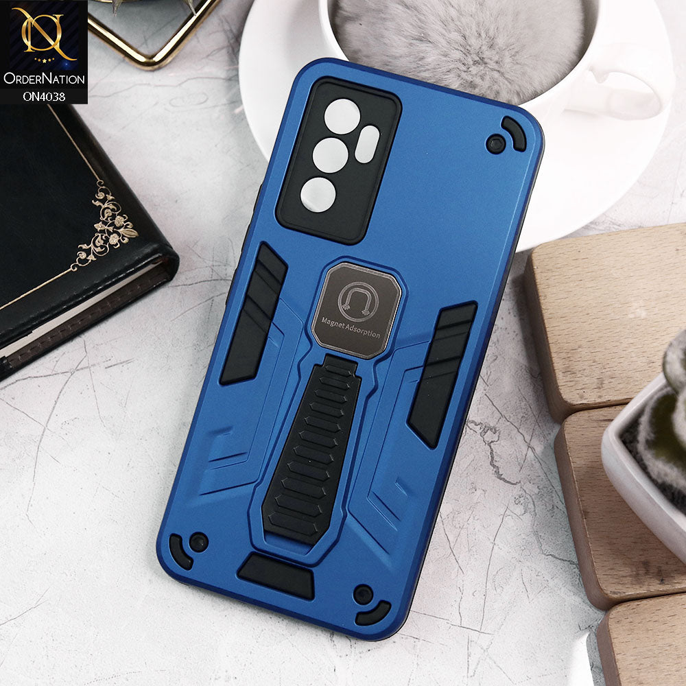 Vivo V23e Cover - Blue - Luxury Hybrid Shockproof Magnet Adsorption Stand Case