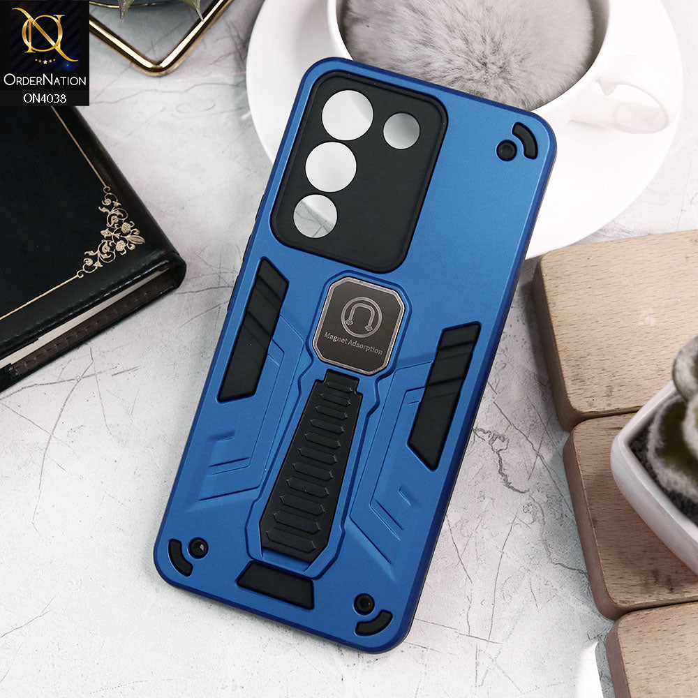 Vivo Y200 Cover - Blue - Luxury Hybrid Shockproof Magnet Adsorption Stand Case