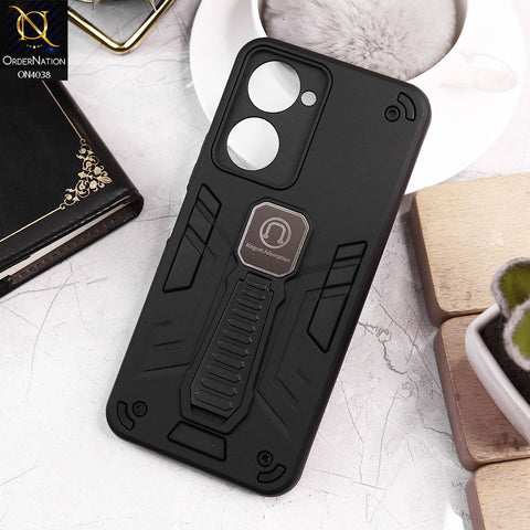 Vivo Y03 Cover - Black - Luxury Hybrid Shockproof Magnet Adsorption Stand Case