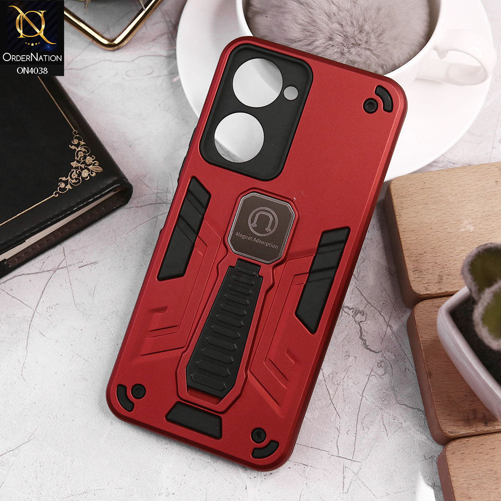 Vivo Y03t Cover - Red - Luxury Hybrid Shockproof Magnet Adsorption Stand Case