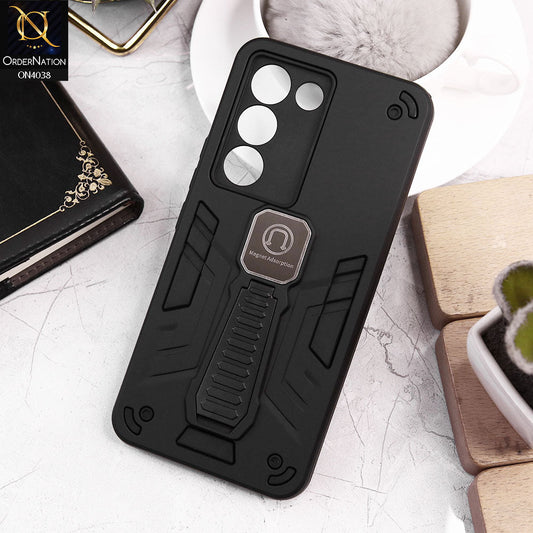 Vivo Y100 4G Cover - Black - Luxury Hybrid Shockproof Magnet Adsorption Stand Case