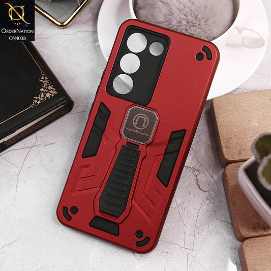 Vivo Y100 4G Cover - Red - Luxury Hybrid Shockproof Magnet Adsorption Stand Case