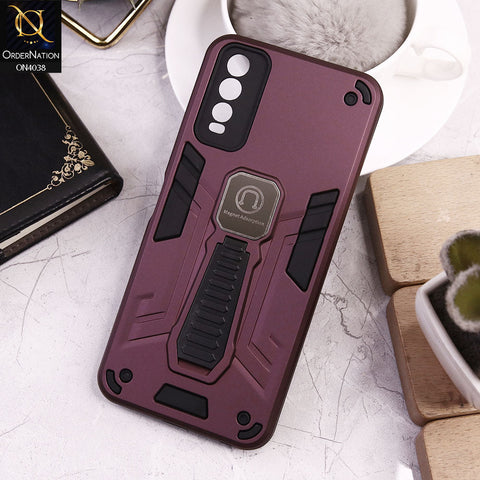 Vivo Y12s Cover - Burgundy - Luxury Hybrid Shockproof Magnet Adsorption Stand Case