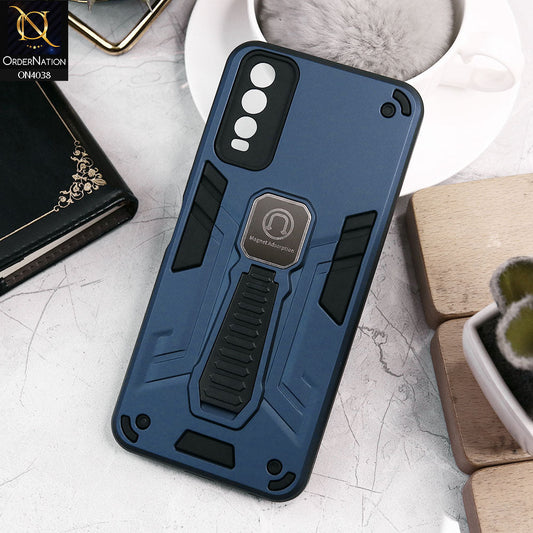 Vivo Y20i Cover - Midnight Blue - Luxury Hybrid Shockproof Magnet Adsorption Stand Case