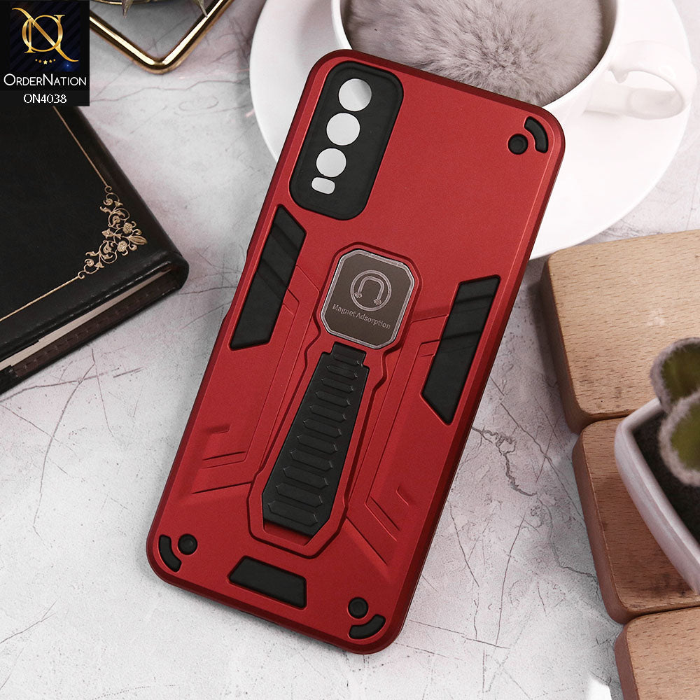 Vivo Y20s Cover - Red - Luxury Hybrid Shockproof Magnet Adsorption Stand Case