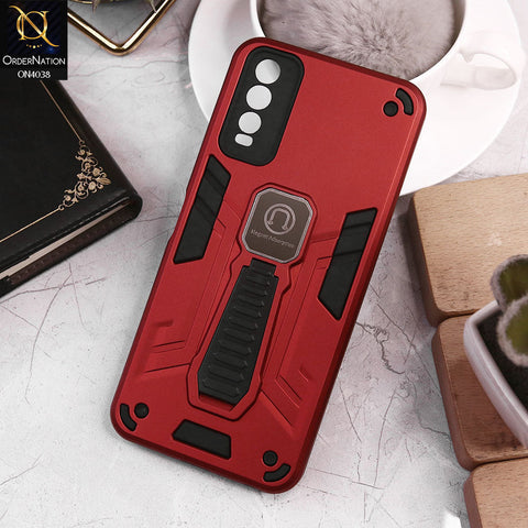 Vivo Y11s Cover - Red - Luxury Hybrid Shockproof Magnet Adsorption Stand Case