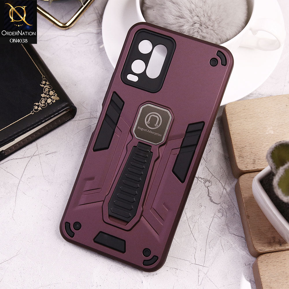 Vivo Y21s Cover - Burgundy - Luxury Hybrid Shockproof Magnet Adsorption Stand Case