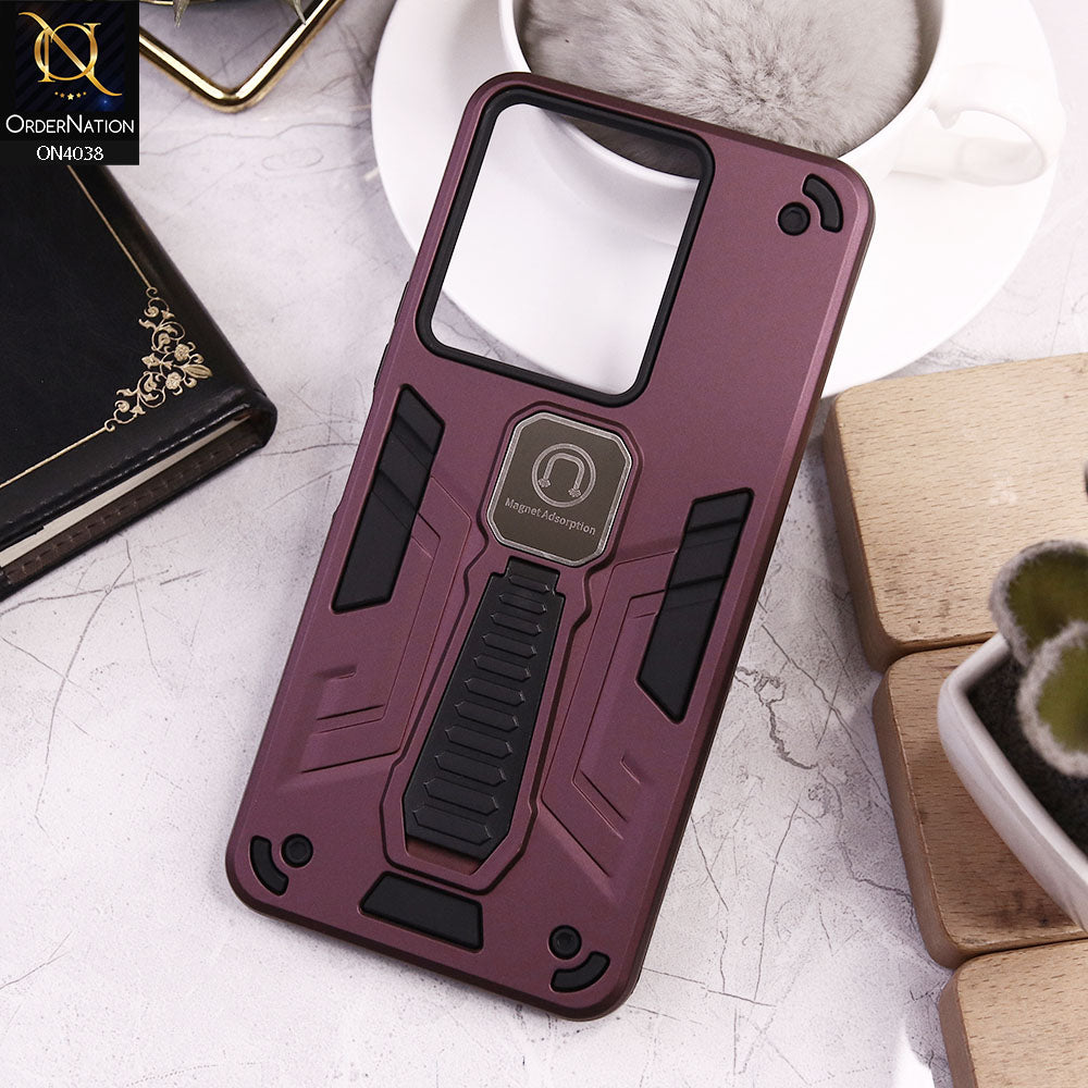 Vivo Y36 4G Cover - Burgundy - Luxury Hybrid Shockproof Magnet Adsorption Stand Case