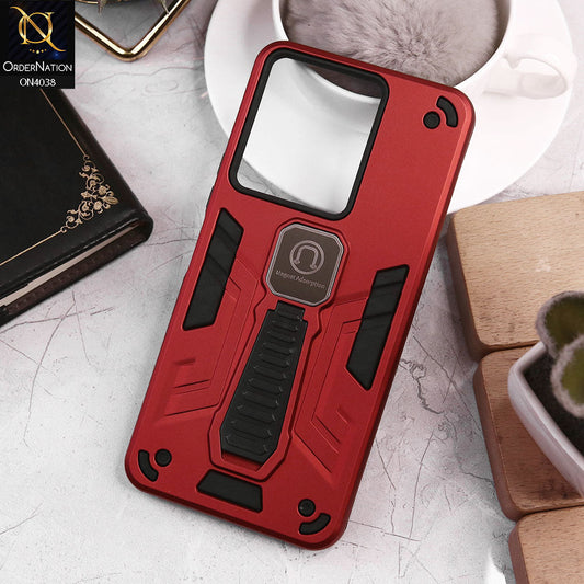 Vivo Y36 4G Cover - Red - Luxury Hybrid Shockproof Magnet Adsorption Stand Case