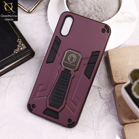 Vivo Y91C Cover - Burgundy - Luxury Hybrid Shockproof Magnet Adsorption Stand Case