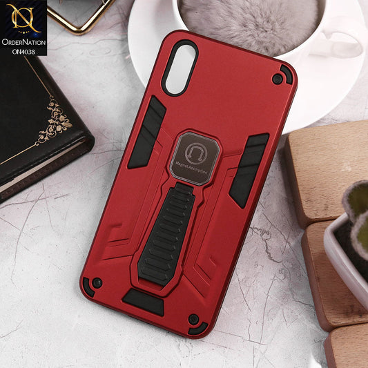 Vivo Y91C Cover - Red - Luxury Hybrid Shockproof Magnet Adsorption Stand Case