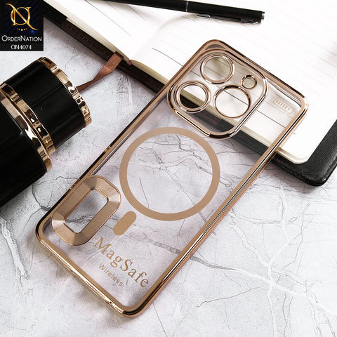 Tecno Spark 20C Cover - Golden - Electroplated Shiny Borders Soft Silicone Camera Protection Clear Case