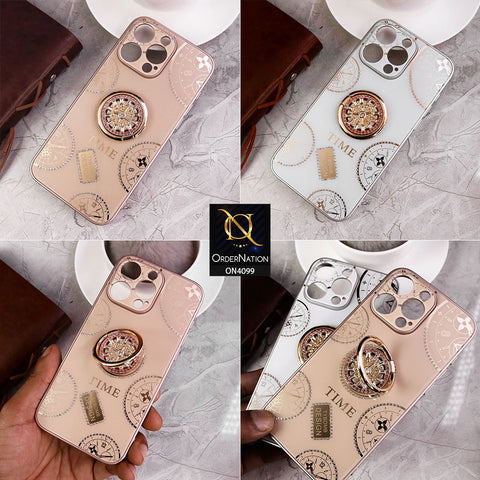 iPhone 15 Pro - Light Gold -  Bling Shiny Back Shell Soft Round Borders Camera Protection Case With Ring Holder