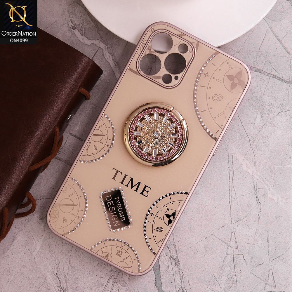 iPhone 12 Pro Cover - Light Gold - Bling Shiny Back Shell Soft Round Borders Camera Protection Case With Ring Holder