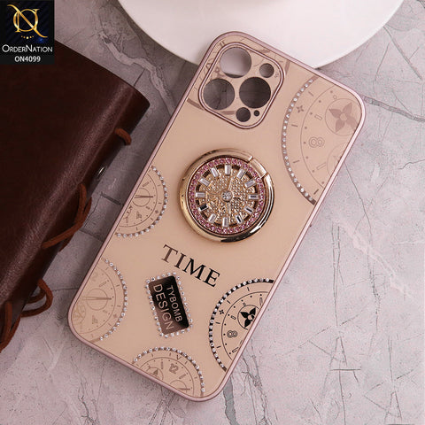 iPhone 11 Pro Max Cover - Light Gold - Bling Shiny Back Shell Soft Round Borders Camera Protection Case With Ring Holder