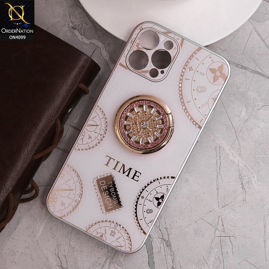 iPhone 11 Cover - White - Bling Shiny Back Shell Soft Round Borders Camera Protection Case With Ring Holder