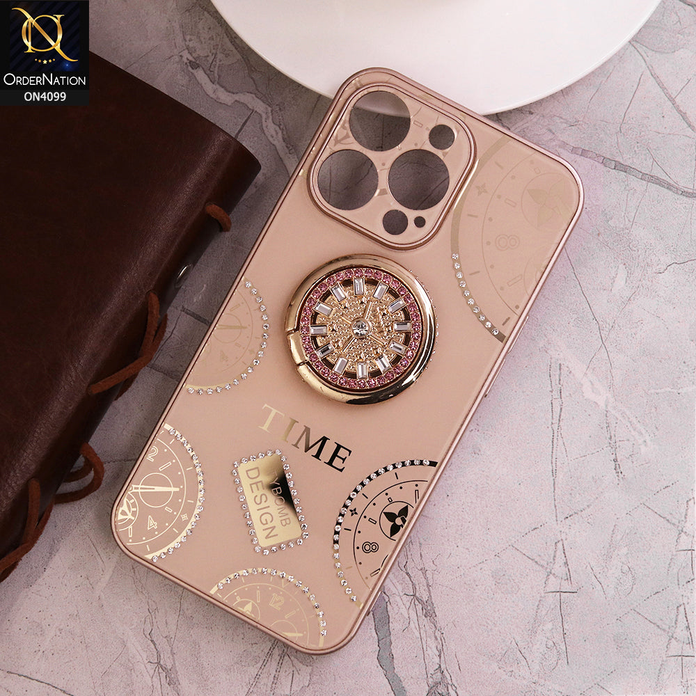 iPhone 13 Pro Cover - Light Gold - Bling Shiny Back Shell Soft Round Borders Camera Protection Case With Ring Holder