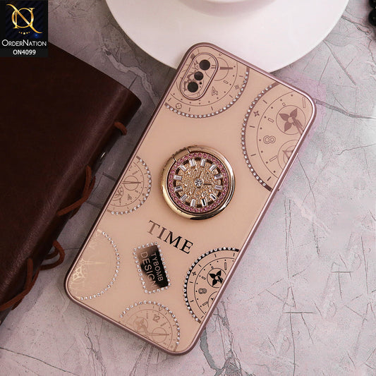 iPhone XS Max Cover - Light Gold - Bling Shiny Back Shell Soft Round Borders Camera Protection Case With Ring Holder