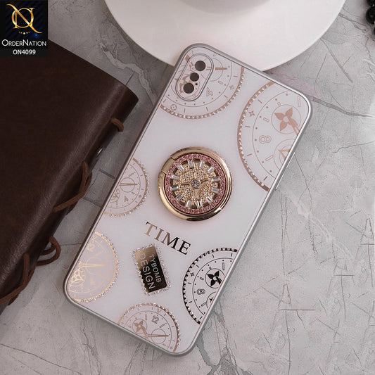 iPhone XS Max Cover - White - Bling Shiny Back Shell Soft Round Borders Camera Protection Case With Ring Holder