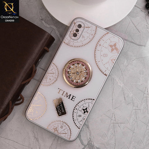 iPhone XS Max Cover - White - Bling Shiny Back Shell Soft Round Borders Camera Protection Case With Ring Holder