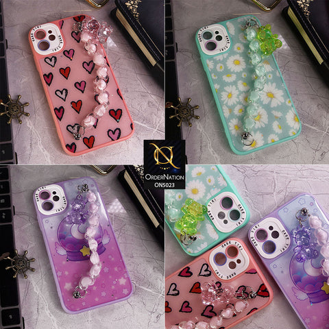 iPhone XS Max Cover - Seagreen - D1 - New Spring Dreams Series Cristal Heart and Bear Holder Soft Borders Camera Protection Case