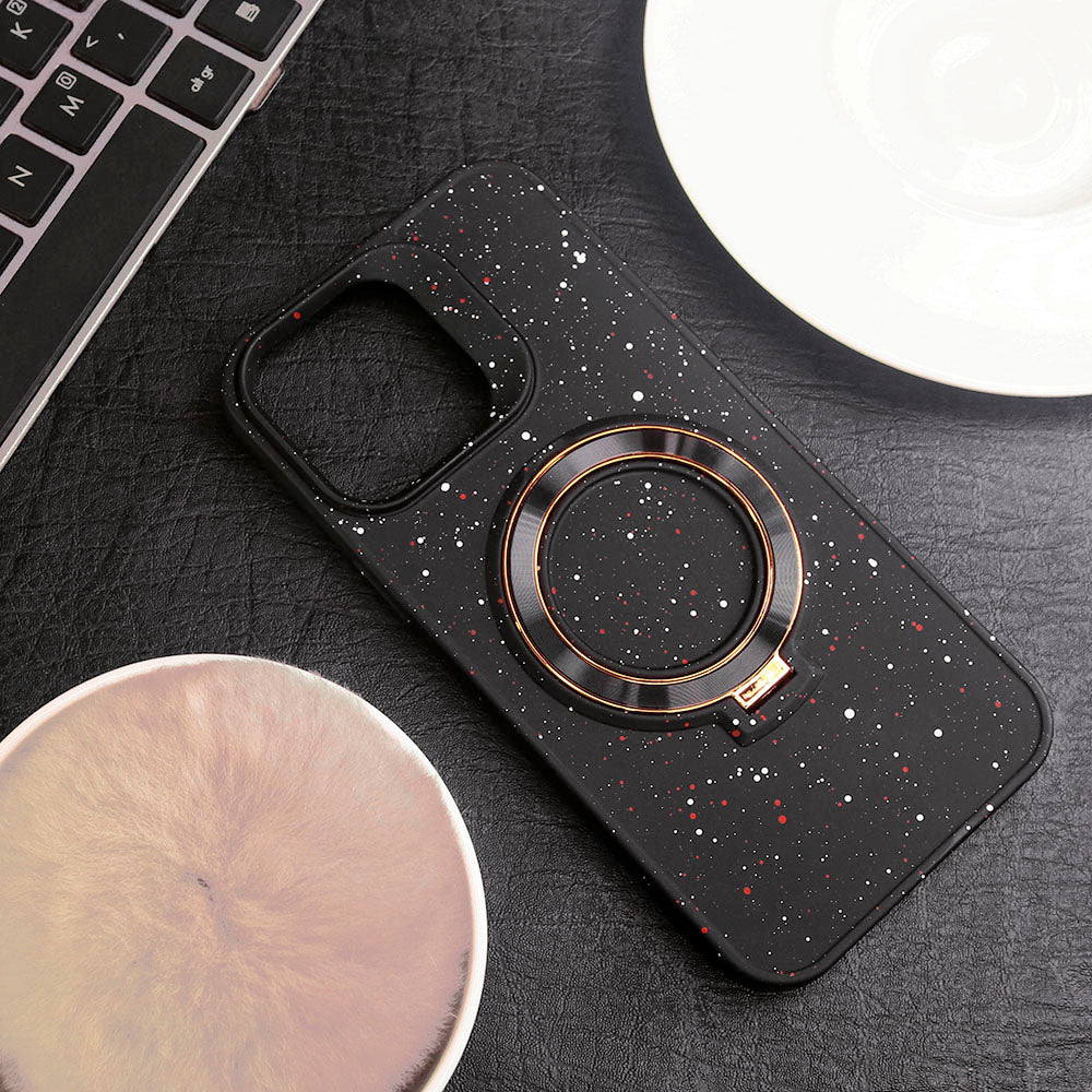 iPhone 14 Pro Max Cover - Black - Trendy Color Splash Polka Dots Soft Case With Metal Round Kick Stand