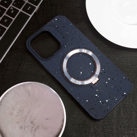 iPhone 14 Pro Max Cover - Blue - Trendy Color Splash Polka Dots Soft Case With Metal Round Kick Stand