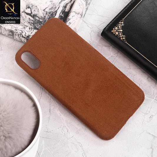 iPhone XS Max Cover - Brown - New Suede Leather Textured PC Protective Case