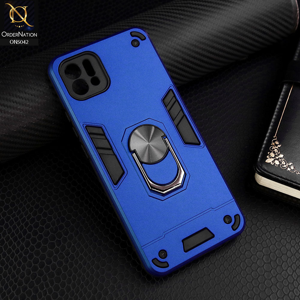 Oppo A16K Cover - Blue - New Dual PC + TPU Hybrid Style Protective Soft Border Case With Kickstand Holder