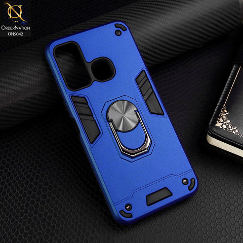 Tecno Spark 5 Cover - Blue - New Dual PC + TPU Hybrid Style Protective Soft Border Case With Kickstand Holder