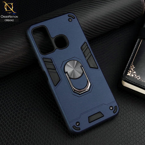 Tecno Camon 15 Cover - Midnight Blue - New Dual PC + TPU Hybrid Style Protective Soft Border Case With Kickstand Holder