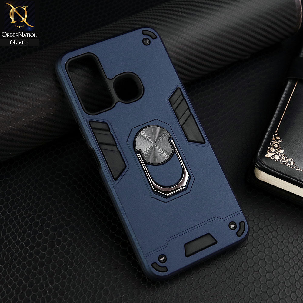 Infinix Hot 9 Cover - Midnight Blue - New Dual PC + TPU Hybrid Style Protective Soft Border Case With Kickstand Holder