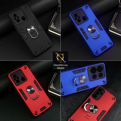 Vivo Y12a Cover - Blue - New Dual PC + TPU Hybrid Style Protective Soft Border Case With Kickstand Holder