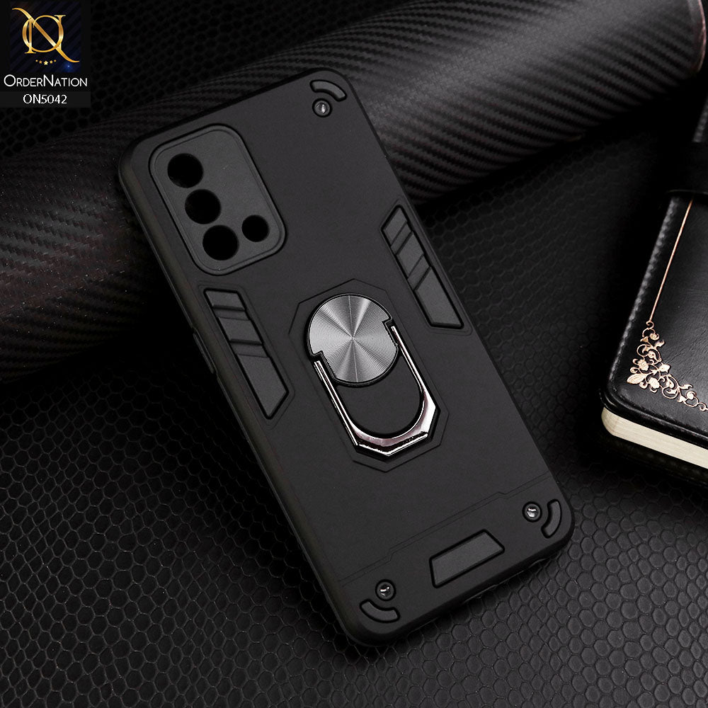 Oppo Reno 6 Lite Cover - Black - New Dual PC + TPU Hybrid Style Protective Soft Border Case With Kickstand Holder