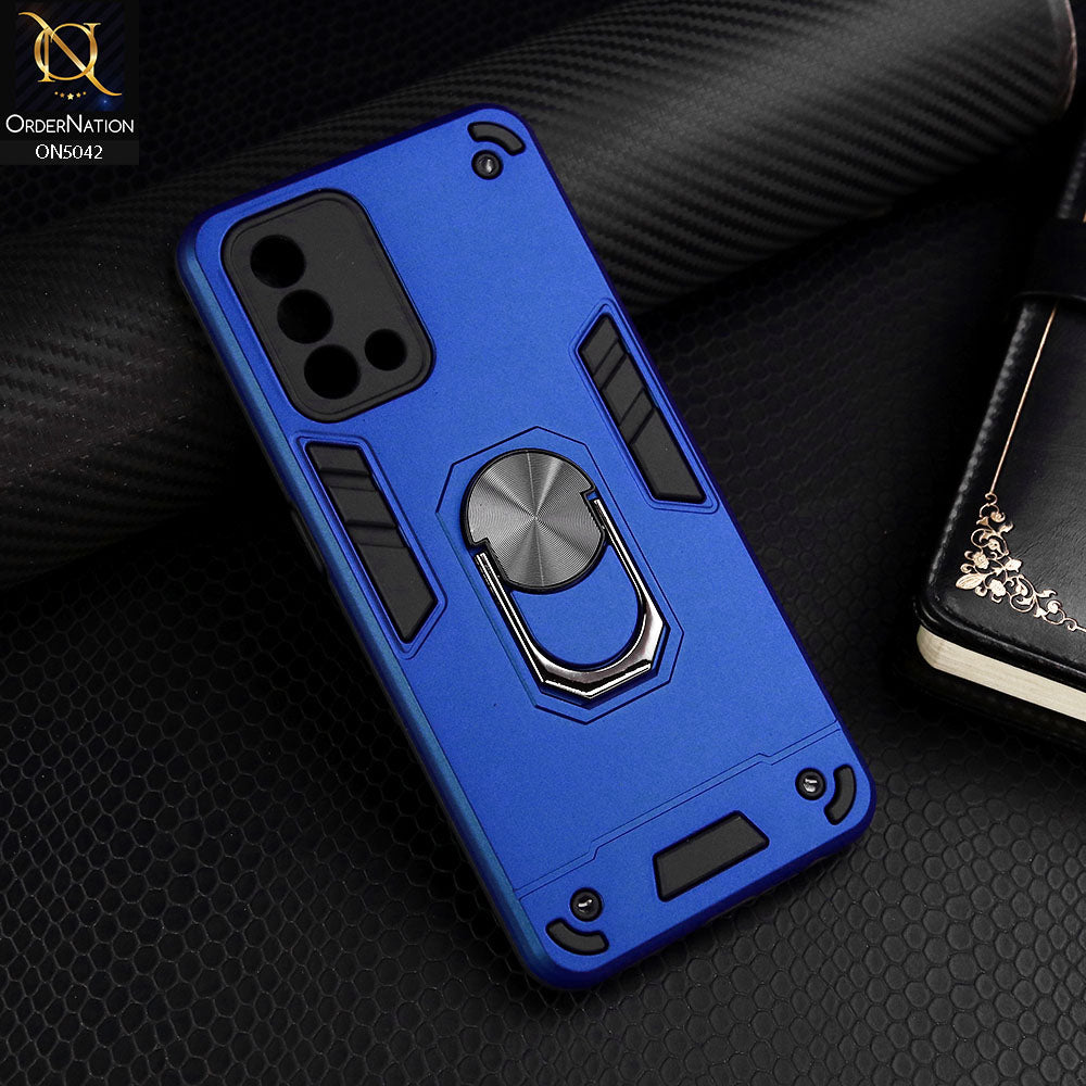 Oppo Reno 6 Lite Cover - Blue - New Dual PC + TPU Hybrid Style Protective Soft Border Case With Kickstand Holder