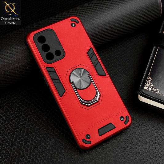 Oppo Reno 6 Lite Cover - Red - New Dual PC + TPU Hybrid Style Protective Soft Border Case With Kickstand Holder