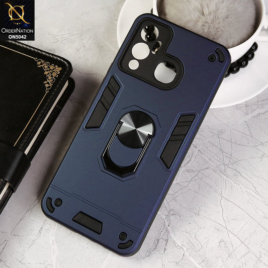 Infinix Hot 12 Play Cover - Midnight Blue - New Dual PC + TPU Hybrid Style Protective Soft Border Case With Kickstand Holder