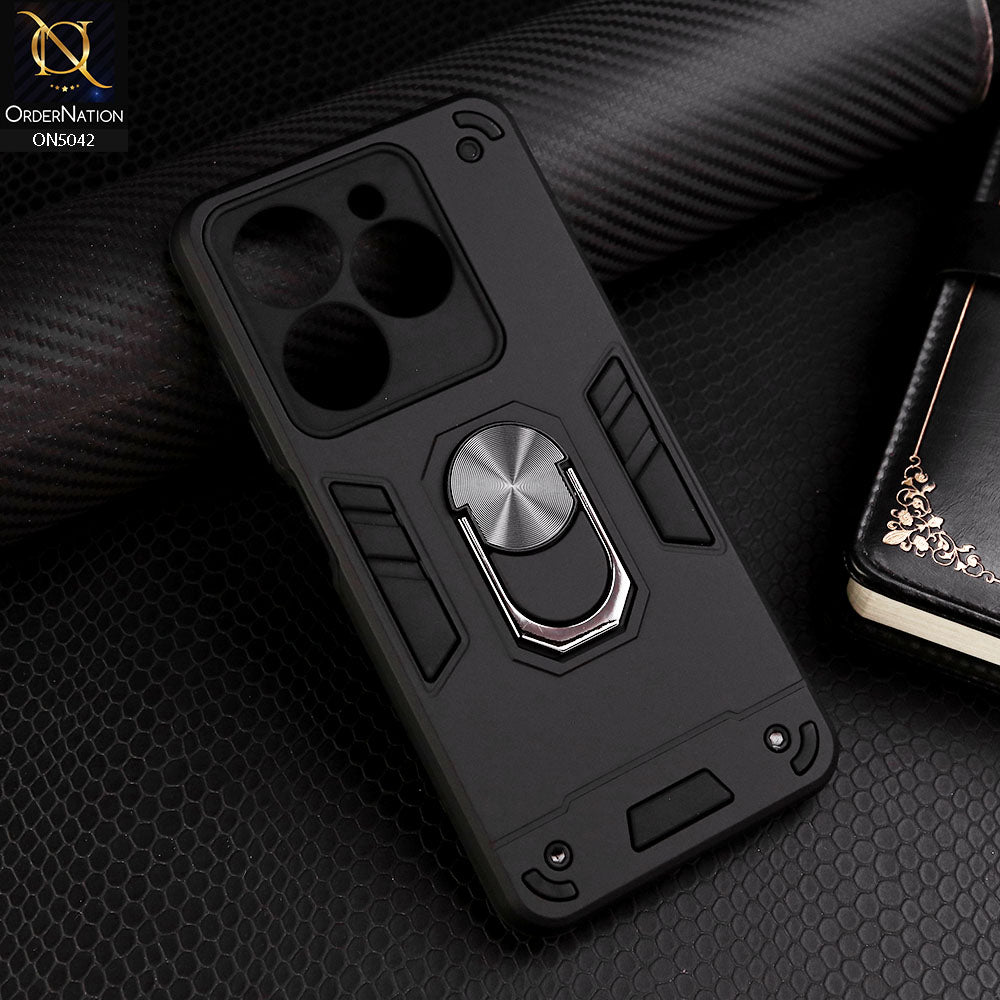 Infinix Hot 40 Pro Cover - Black - New Dual PC + TPU Hybrid Style Protective Soft Border Case With Kickstand Holder