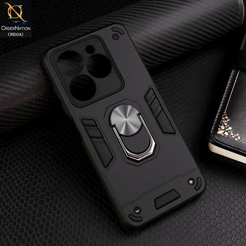 Infinix Hot 40 Pro Cover - Black - New Dual PC + TPU Hybrid Style Protective Soft Border Case With Kickstand Holder