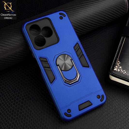 Realme C51 Cover - Blue - New Dual PC + TPU Hybrid Style Protective Soft Border Case With Kickstand Holder