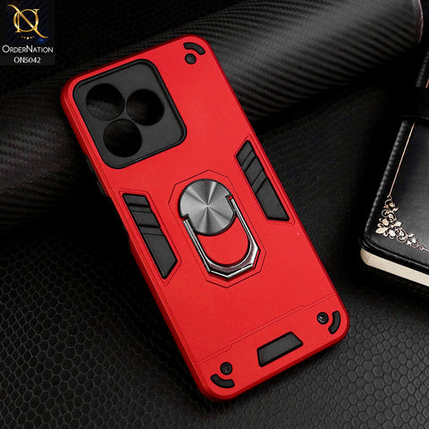 Realme Narzo N53 Cover - Red - New Dual PC + TPU Hybrid Style Protective Soft Border Case With Kickstand Holder