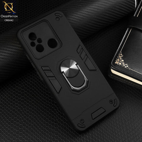 Xiaomi Poco C55 Cover - Black - New Dual PC + TPU Hybrid Style Protective Soft Border Case With Kickstand Holder