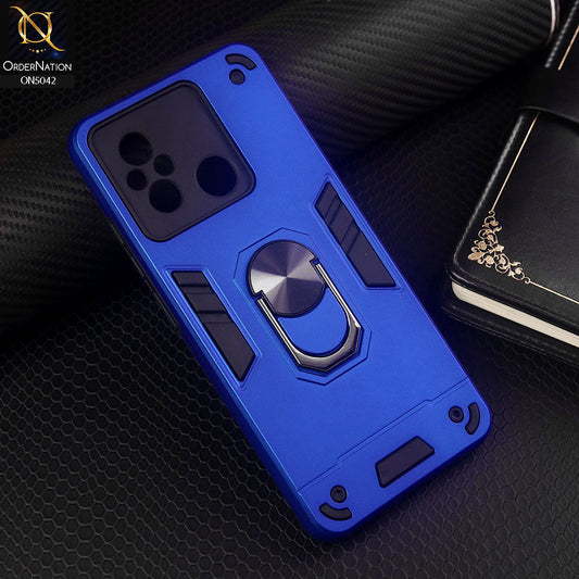 XIaomi Redmi 12C Cover - Blue - New Dual PC + TPU Hybrid Style Protective Soft Border Case With Kickstand Holder