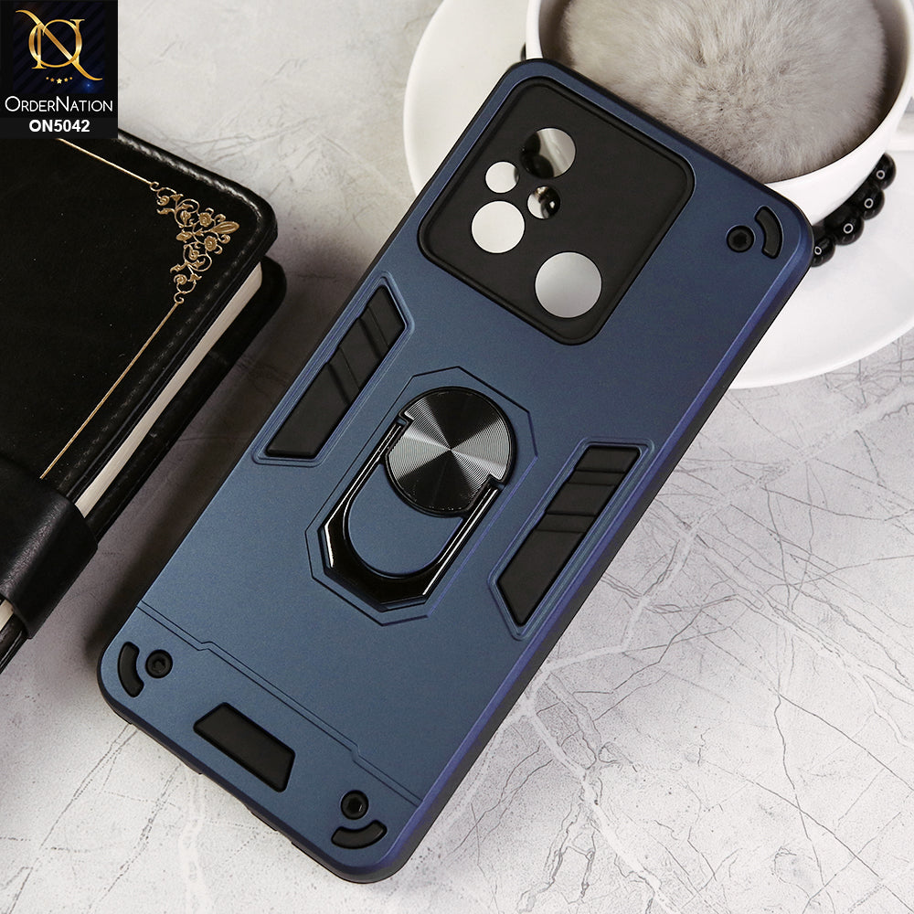 Xiaomi Redmi 12C Cover - Midnight Blue - New Dual PC + TPU Hybrid Style Protective Soft Border Case With Kickstand Holder