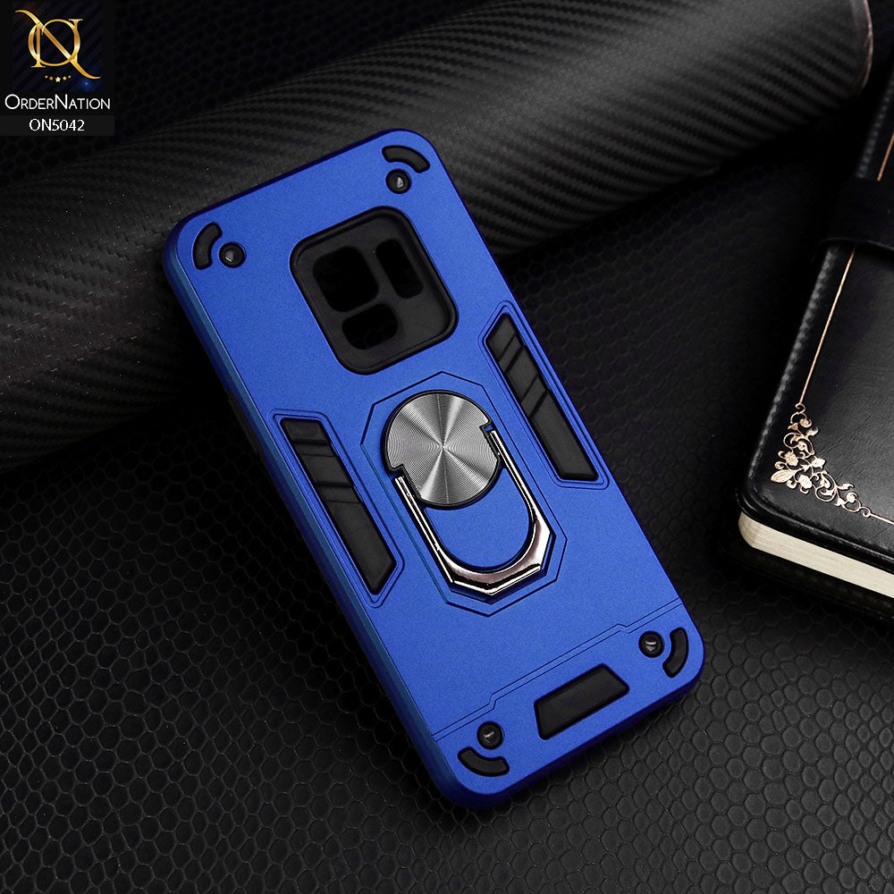 Samsung Galaxy S9 Cover - Blue - New Dual PC + TPU Hybrid Style Protective Soft Border Case With Kickstand Holder