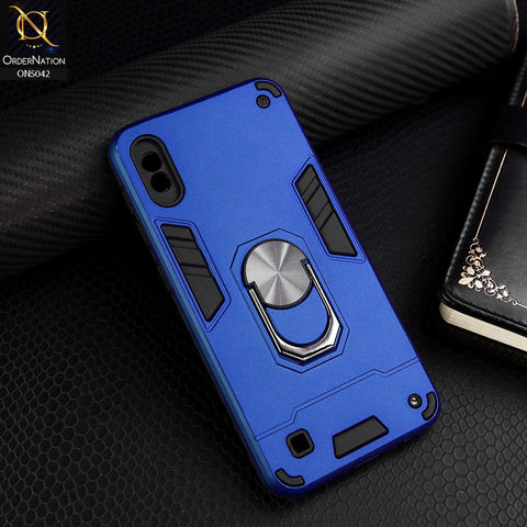 Samsung Galaxy A10 Cover - Blue - New Dual PC + TPU Hybrid Style Protective Soft Border Case With Kickstand Holder